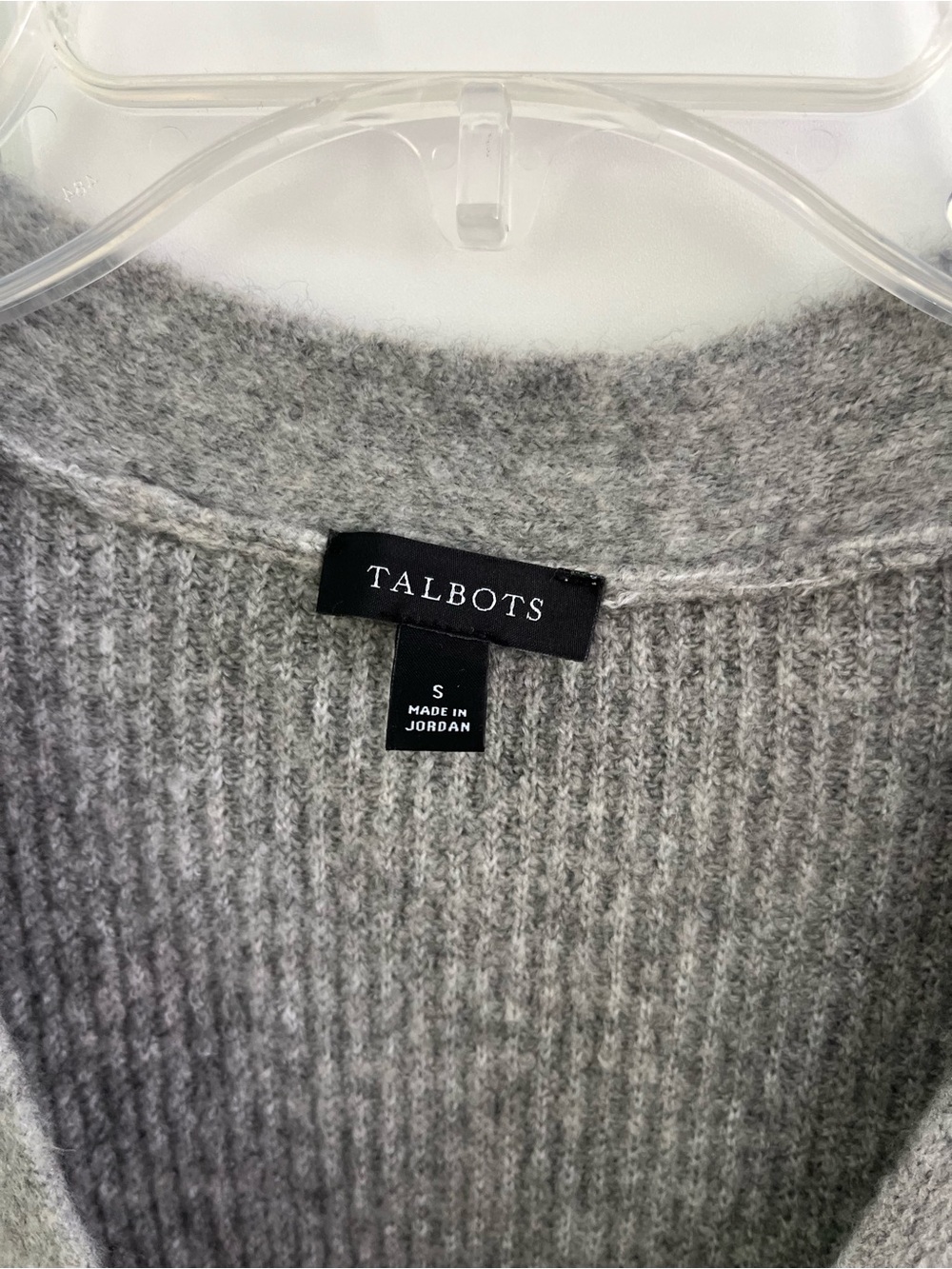 Talbots Gray Ribbed V-Neck Snap Front Sweater - Picture 2 of 5